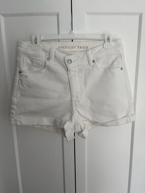 American Eagle Outfitters White Stretch Denim Shorts - Rolled Hem - Mom Shorts